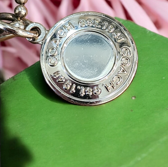 COACH Off White Leather RepTag Charm w Silver Coach Coin Charm - Picture 4 of 6